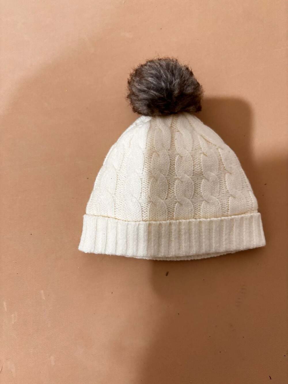 Baby Gap Cable Knit Beanie Size 3-6M White Pom Pom Winter Hat
